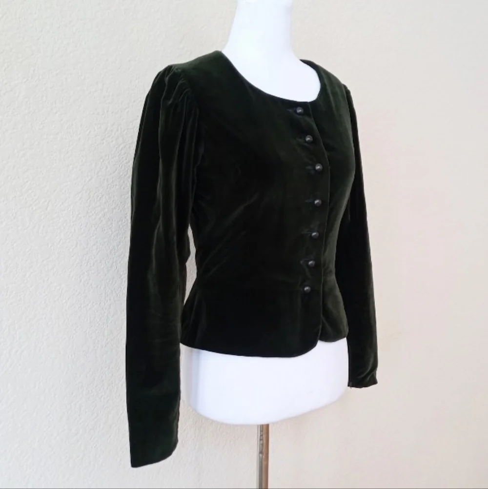 🤍 Saint Laurent vintage 1970s dark green velvet Victorian-inspired blaze - Picture 2 of 10